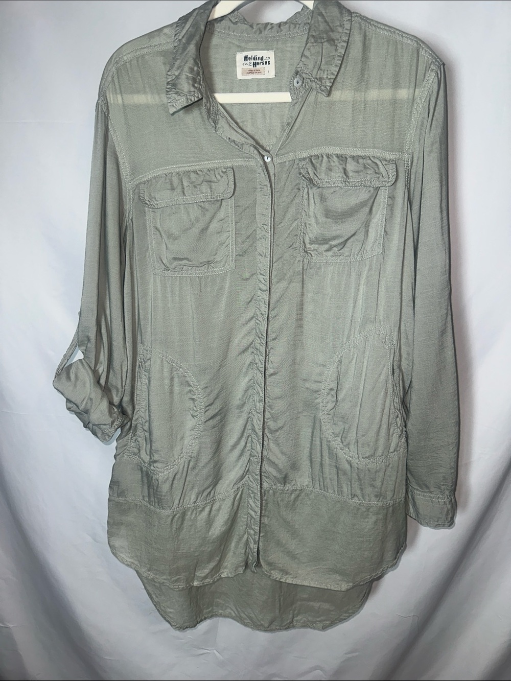 Holding horses Lightweight Longline Utility shirt - Sage
